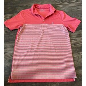 ViINEYARD VINES Men's Performance Polo Shirt Salmon Striped Stretch Fabric XS